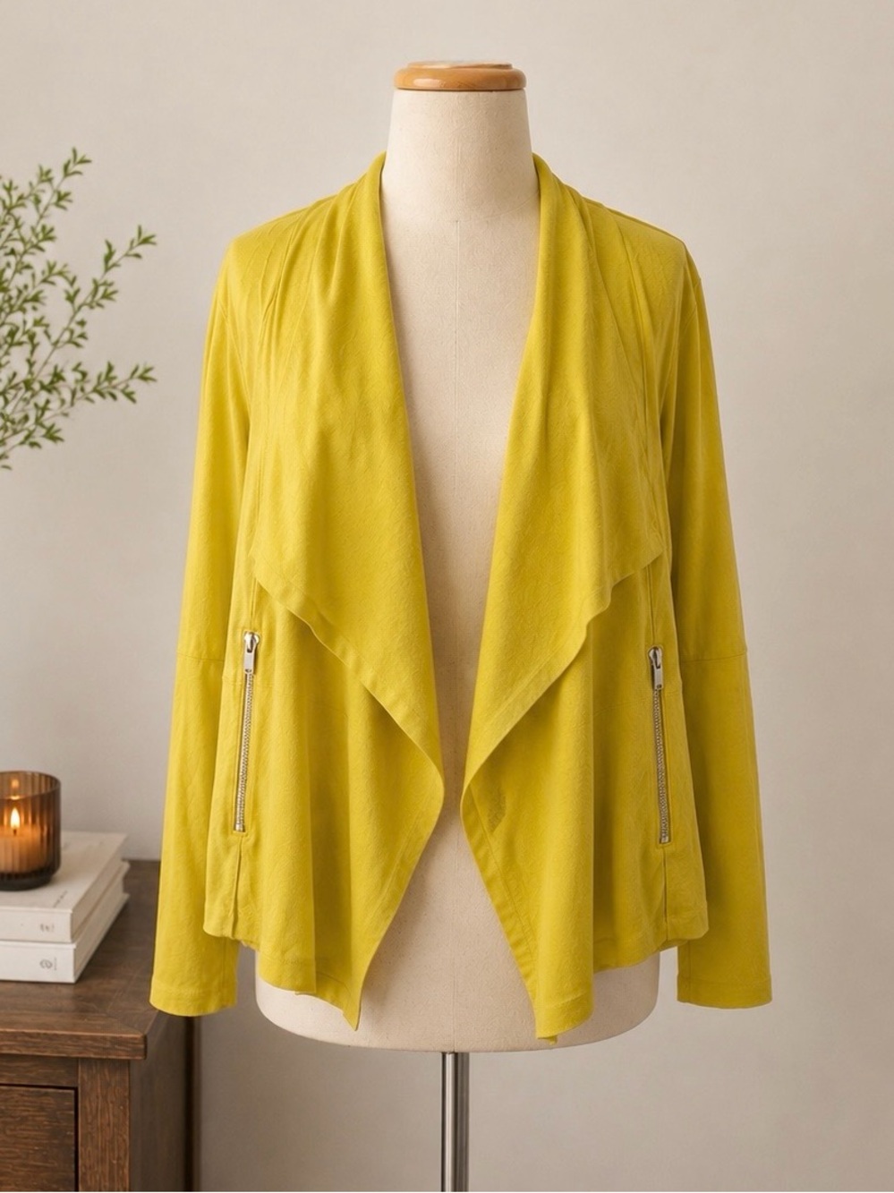 Bagatelle Lime Yellow Open Drape Jacket